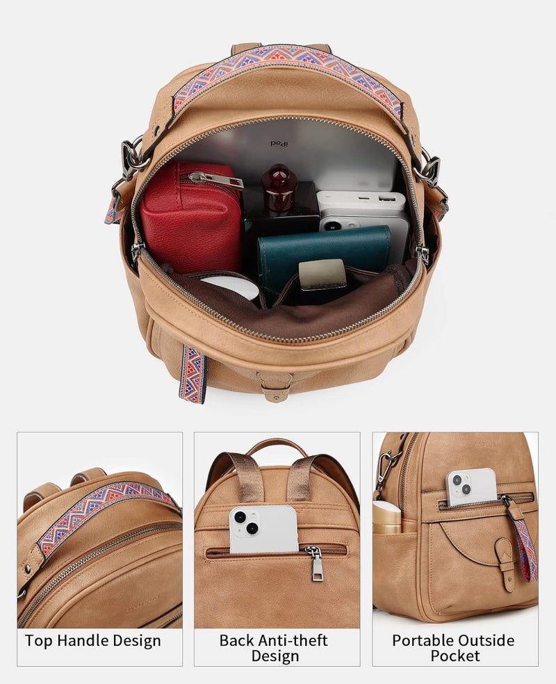 FADEON Mini Backpack Purse for Women, Designer Leather Cute Roomly Small Backpacks, Ladies Shoulder Backpack Fashion Handbag - Image 4